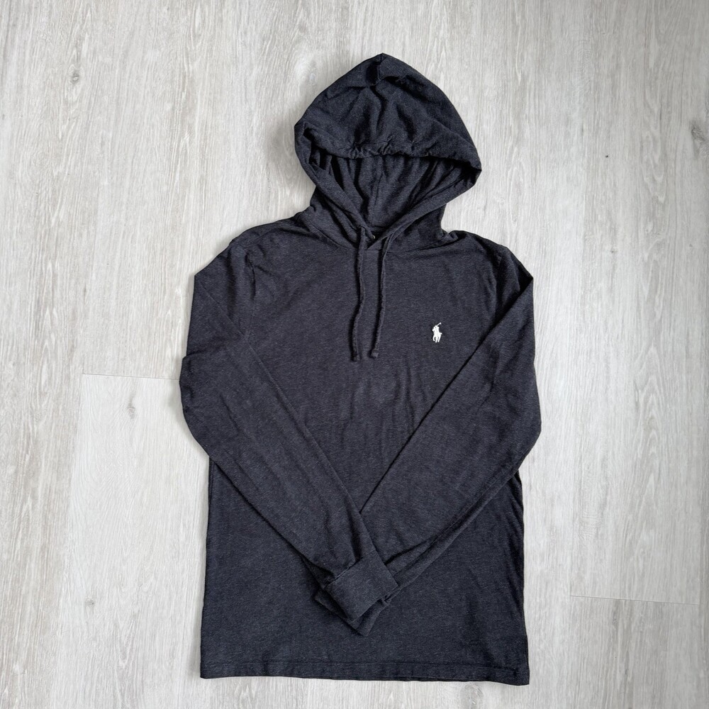 Polo Ralph Lauren Hoodie Men's Small Grey Charcoal Long Sleeve T-Shirt Pullover
